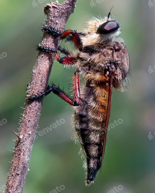 Fuzzy Insect Grips Twig in Macro View