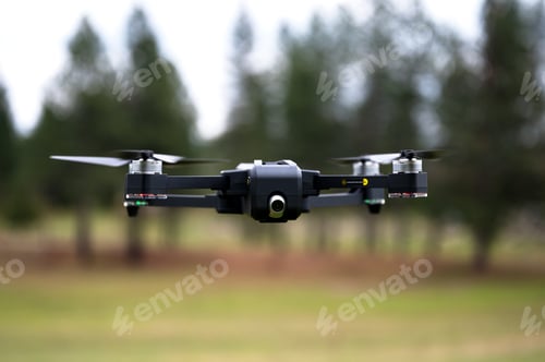 Preview: Shallow focus shot of a drone flying at the ranch in California with a blurred background
