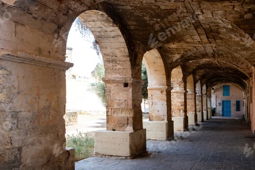 Preview: St. Nicholas former monastery at Crete island, Chania Old Town, Greece. Arched stonewall building.