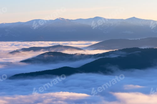 Preview: Morning landscape in the mountains with fog