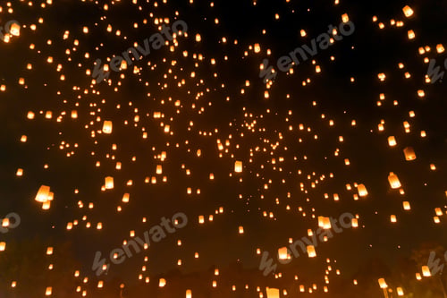 Preview: Floating lanterns or lamp. Festival in Chiang mai, Thailand. Loy krathong and Yi Peng Lanna ceremony