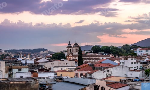 Preview: Aerial view of Sao Joao del Rei at sunset - Sao Joao del Rei, Minas Gerais, Brazil