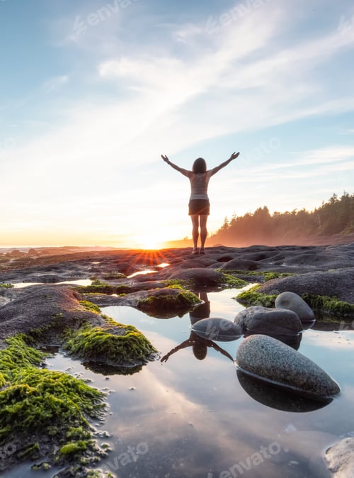 Preview: Adventurous Woman Hiking at Botanical Beach on the West Coast