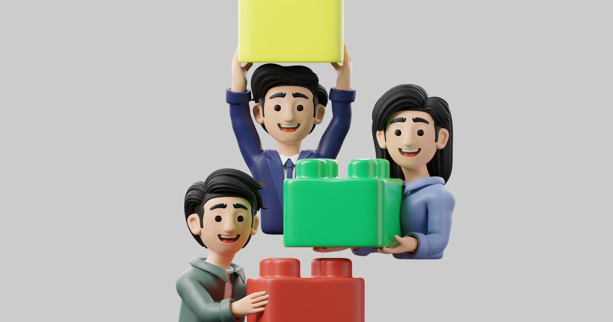 Three cartoon characters holding large Lego blocks 3D, Incl. character ...
