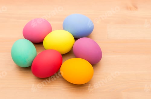 Preview: Colorful Easter Eggs on Wooden Table