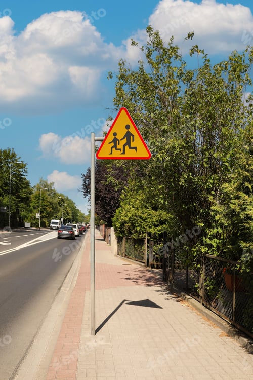 Preview: Road sign Children outdoors on sunny day