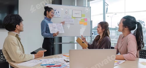 Preview: Asian office team brainstorming, plan for solution idea, Group of asian creative teamwork and woman