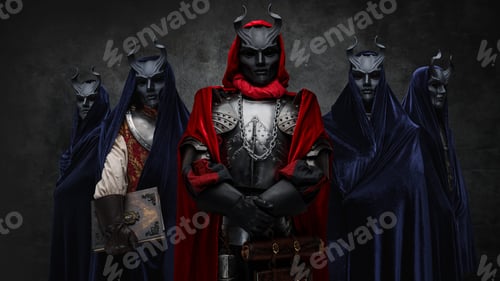 Preview: Mystic brotherhood of five cultists against dark background