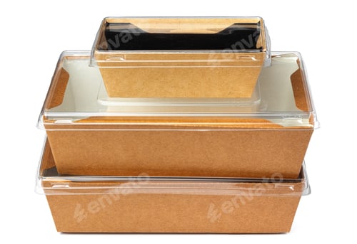Preview: Craft package food box with transparent cover on white background