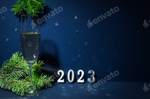 Visualização: Conceito de mudança do ano 2022 e 2023, espaço para texto