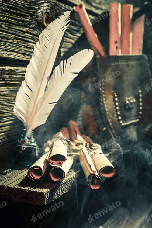 Preview: Magical scrolls in witch hut for Halloween