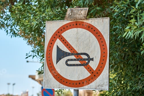 Preview: No horn sign in the city street. No honk and no noise for car