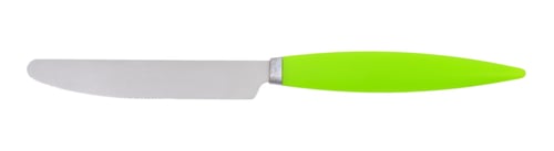Preview: table knife with green plastic handle on white background