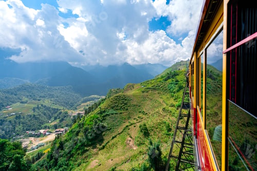 Preview: Beautiful landscape with mountain view on the train while going to Fansipan mountain in Sapa city