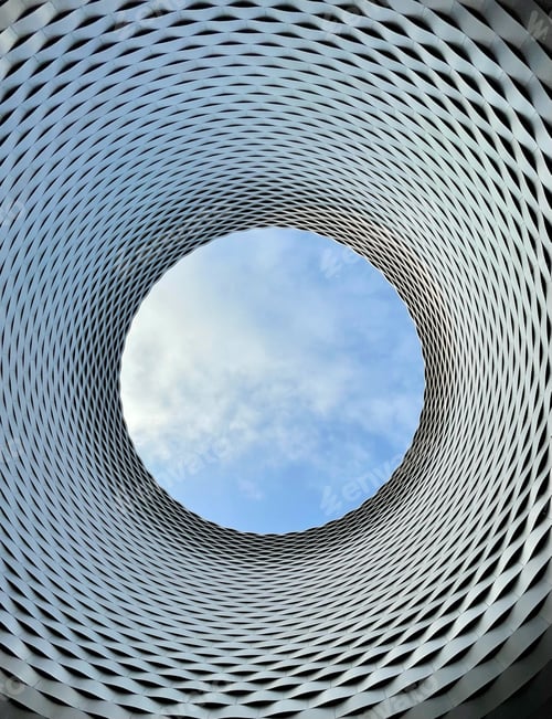 Preview: Low angle of circular roof against a cloudy blue sky