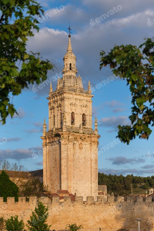 Preview: Majestic View of Burgo de Osma Cathedral Tower at Sunset
