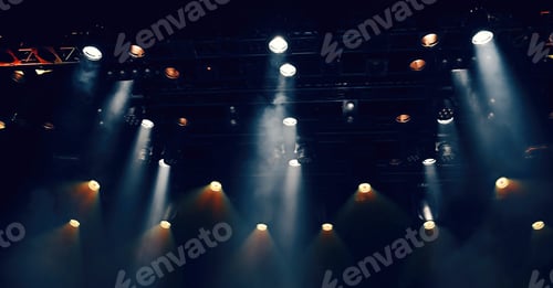 Preview: ceiling spotlights lights the scene of theater or musical concert