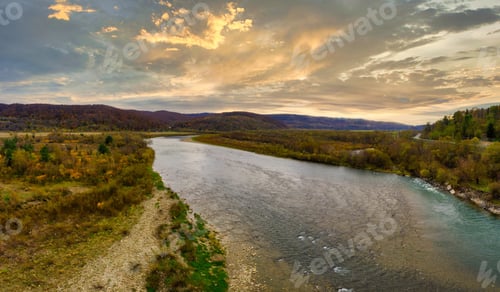 Preview: Flight over autumn mountain river