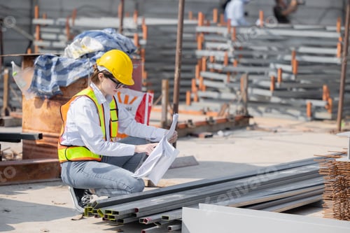 Preview: Female Construction Worker Inspecting Materials On Construction Site