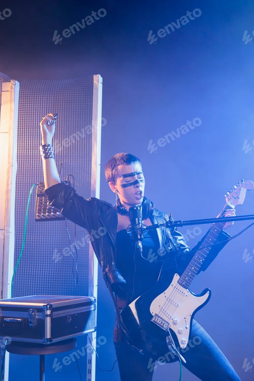 Preview: Crazy rocker girl performing live show in studio