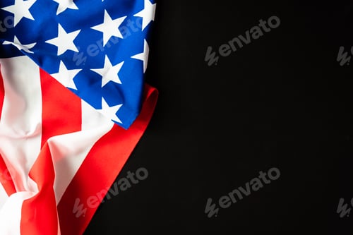 Preview: Colorful American flag close up in dark background with copy space for text insert.