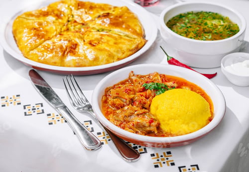 Preview: Traditional homemade meal spread outdoor