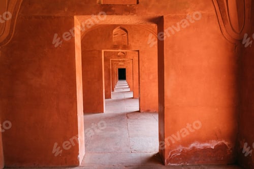 Preview: Travel bright orange entrance hallway maze pattern and repetition