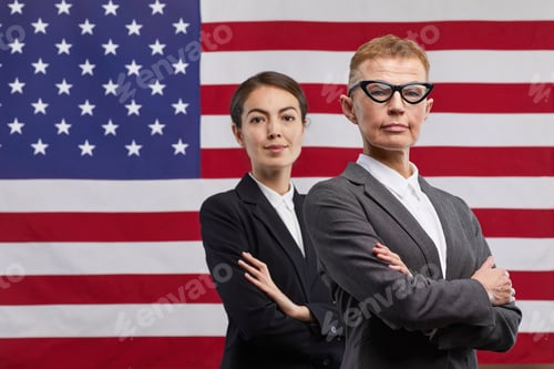 Vista previa: Two Female Leaders against American Flag