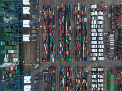 Preview: Shenzhen ,China - Circa 2022: Aerial view of landscape at Yantian port in Shenzhen city, China