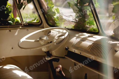 Preview: Steering wheel in an old car.