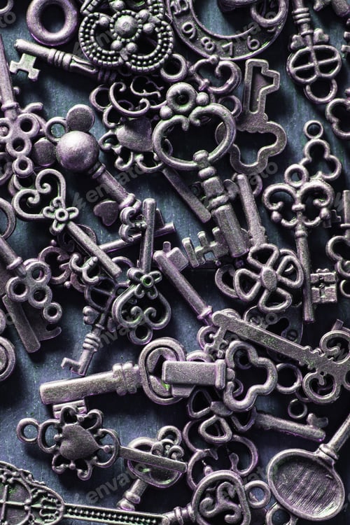 Preview: steampunk old vintage metal keys background