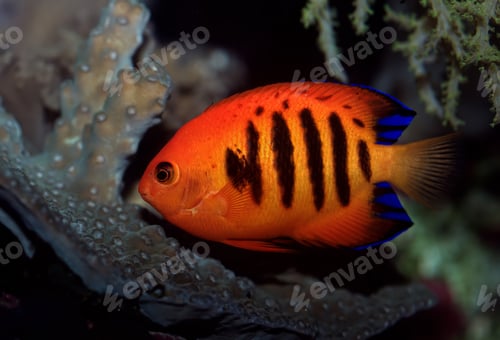 Preview: Vivid flame angelfish with vibrant blue stripes covering its body