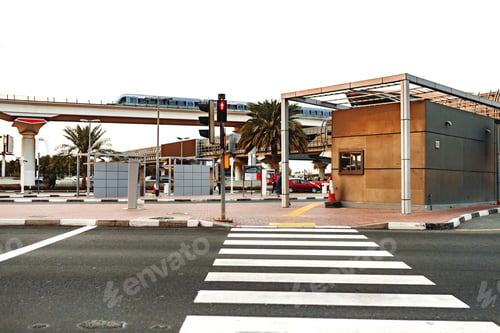 Preview: Asphalt road with modern city skyline of Dubai