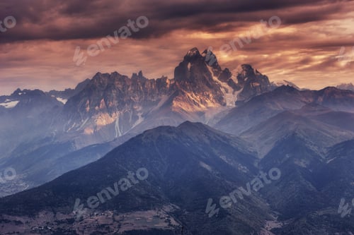 Preview: Thick fog on the mountain pass Goulet. Georgia, Svaneti. Europe.