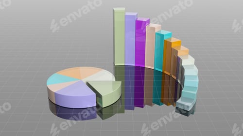Preview: Colorful 3D business round bar and pie charts infographic