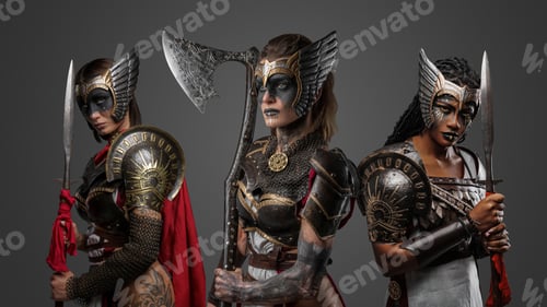 Preview: Brave female warriors from past against gray background