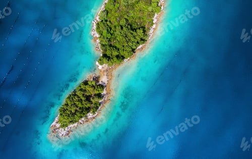 Preview: Sea and island with forest in the Croatia. Aerial seascape