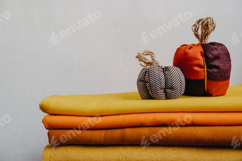 Preview: Small Fabric Knit Decorative Pumpkin. Handmade, Autumn Fall Decor, Thanksgiving and Halloween Table