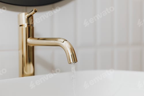 Preview: Golden faucet with running water