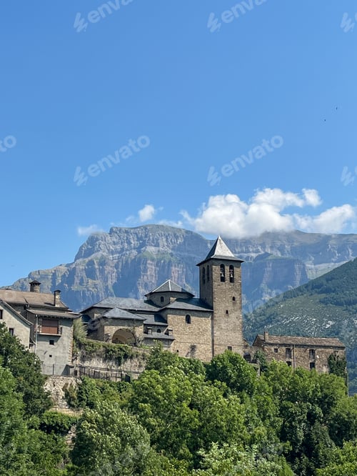 Preview: View on the old town in Ainsa, Spain