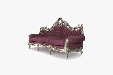 Preview: Ornate tufted sofa with metallic frame and carved headrest