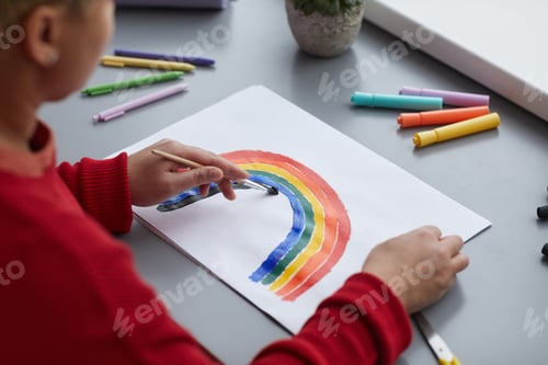 Preview: Mixed Race Woman Drawing Rainbow