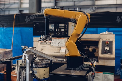 Preview: New Generation Robotic Arm Ready for Work on a Production Line.