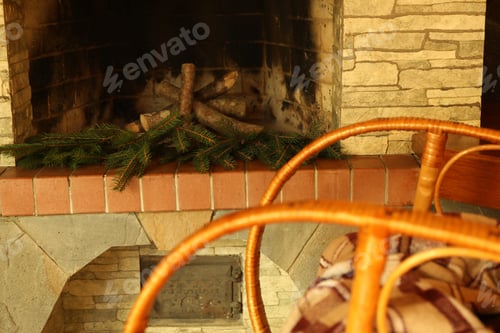 Preview: Composition with rocking chair in cozy winter evening