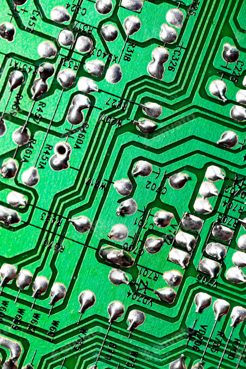 Preview: Macro Close up of printed wiring on PC circuit board..