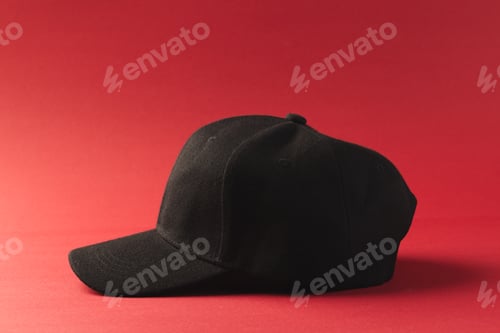 Preview: Black baseball cap and copy space on red background