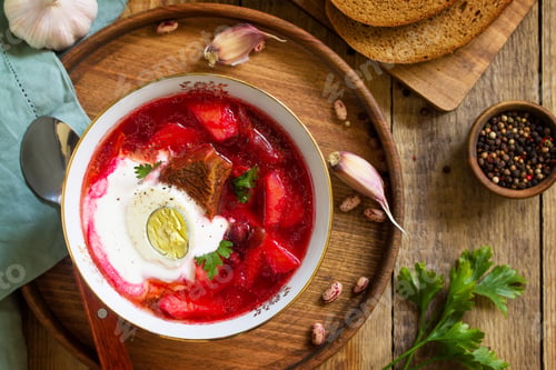 Preview: Traditional ukrainian russian borscht. Borsch, beetroot soup.