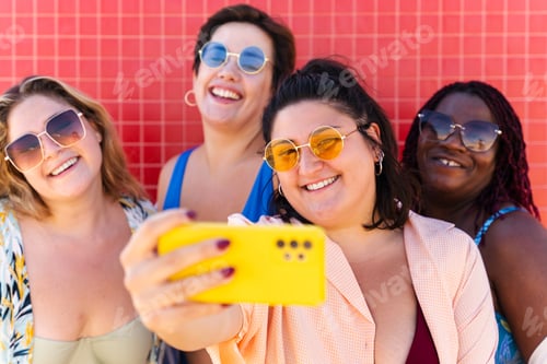 Preview: Group of plus size women with swimwear at the beach