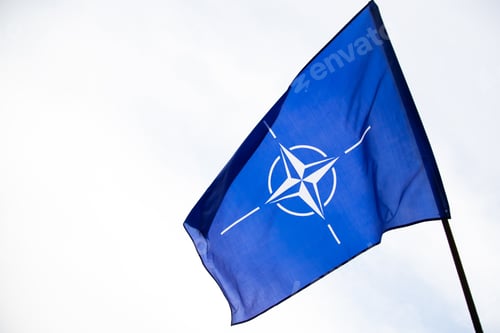 Preview: NATO flag.North Atlantic Treaty Organization flag waving.