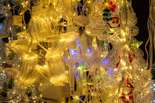 Preview: Christmas garland at the store. Holiday decorations.